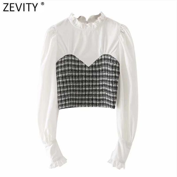 zevity women vintage houndstooth patchwork fake two pieces short smock blouse female ruffles shirts chic blusas ls7691 210603, White
zevity women vintage houndstooth patchwork fake two pieces short smock blouse female ruffles shirts chic blusas ls7691 210603, White