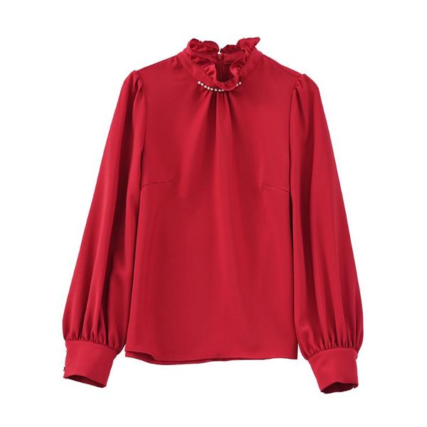 women's blouses & shirts 2021 woman spring autumn ol fashion solid color beaded stand collar chiffon shirt, White
women's blouses & shirts 2021 woman spring autumn ol fashion solid color beaded stand collar chiffon shirt, White