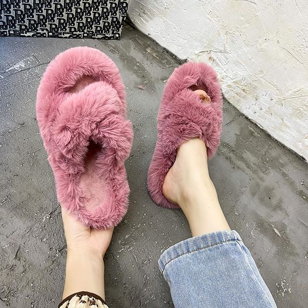 slippers fluffy raccoon fur shoes women real flip flop flat furry slides outdoor sandals woman amazing, Black