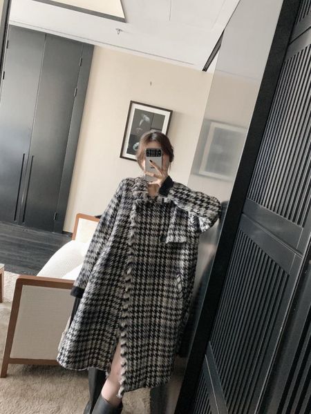 women's wool & blends thousand bird plaid woolen sen coat medium long sable winter over the knee, Black
women's wool & blends thousand bird plaid woolen sen coat medium long sable winter over the knee, Black