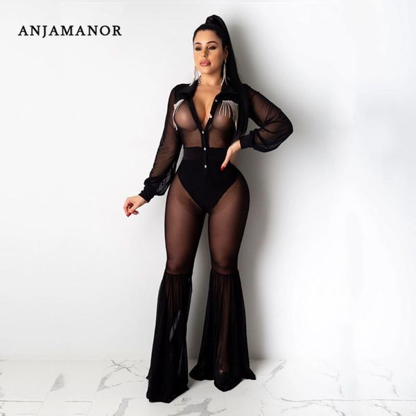 women's jumpsuits & rompers anjamanor black sheer jumpsuit women one piece club outfit crystal tassel mesh see through flare pants d57-, Black;white
women's jumpsuits & rompers anjamanor black sheer jumpsuit women one piece club outfit crystal tassel mesh see through flare pants d57-, Black;white
