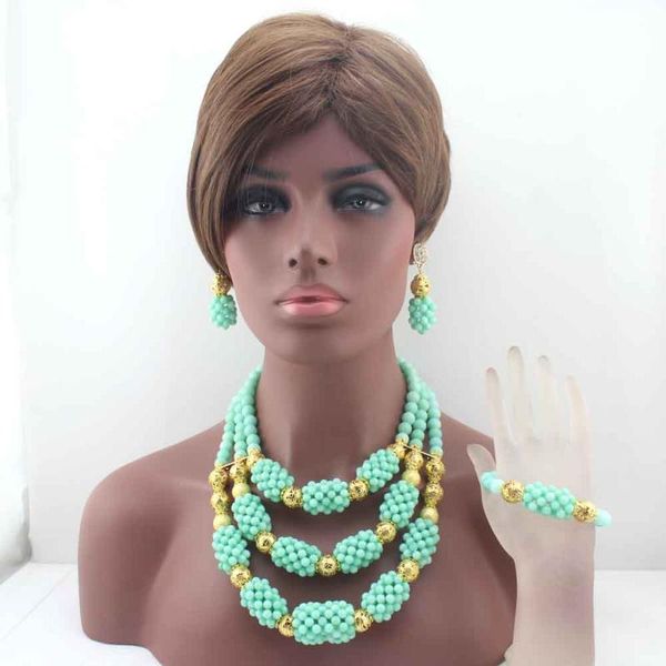 earrings & necklace fashion mint green 3row beads jewelry sets 2021 trendy nigerian wedding african accessory w13595, Silver
earrings & necklace fashion mint green 3row beads jewelry sets 2021 trendy nigerian wedding african accessory w13595, Silver