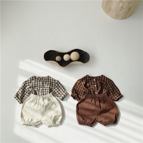 2021 new sping summer ins korean baby o neck plaid shirt boys girls cloth solid color bag pants two piece a set, White
2021 new sping summer ins korean baby o neck plaid shirt boys girls cloth solid color bag pants two piece a set, White