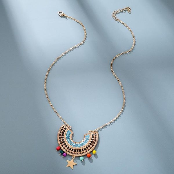 chains bohemian gold chain vintage colorful bead geometric pendant necklace for women star tassel jewelry 2021, Silver 
chains bohemian gold chain vintage colorful bead geometric pendant necklace for women star tassel jewelry 2021, Silver