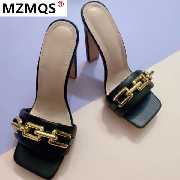 2021 summer elegant women's slippers fashion new metal chain decoration high heels women's slippers square toe shoes, Black
2021 summer elegant women's slippers fashion new metal chain decoration high heels women's slippers square toe shoes, Black
