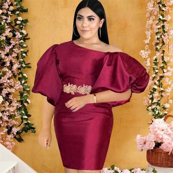 bare shoulder puff sleeve dresses plus size women knee length burgundy black cocktail evening party african gowns drop 211106
bare shoulder puff sleeve dresses plus size women knee length burgundy black cocktail evening party african gowns drop 211106