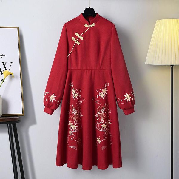 casual dresses chinese style year red improved cheongsam women autumn winter stand collar vintage buckle high waist print dress female cny, Black;gray
casual dresses chinese style year red improved cheongsam women autumn winter stand collar vintage buckle high waist print dress female cny, Black;gray