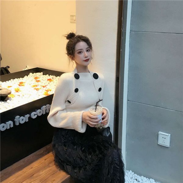 button goddess temperament fake two new slim fashion fit knitted sweater luxury, White;black
button goddess temperament fake two new slim fashion fit knitted sweater luxury, White;black