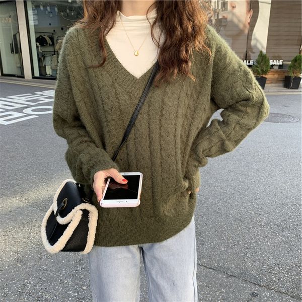 2021 new knitted women sweater autumn winter casual female v-neck knit pullovers solid color loose fit ladies knitwear 0xsi, White;black
2021 new knitted women sweater autumn winter casual female v-neck knit pullovers solid color loose fit ladies knitwear 0xsi, White;black