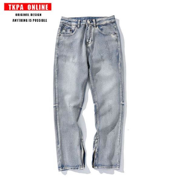 tkpa gaojiechao brand washing water used straight jeans light color slim fit small foot zipper pants men's pants, Black
tkpa gaojiechao brand washing water used straight jeans light color slim fit small foot zipper pants men's pants, Black