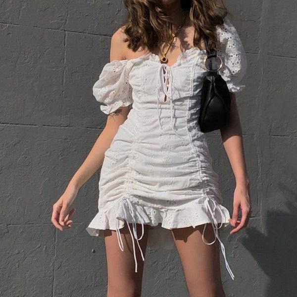 women summer style dress women 2021 new arrivals short puff sleeve v neck drawstring white solid party dress vestidos, Black;gray
women summer style dress women 2021 new arrivals short puff sleeve v neck drawstring white solid party dress vestidos, Black;gray