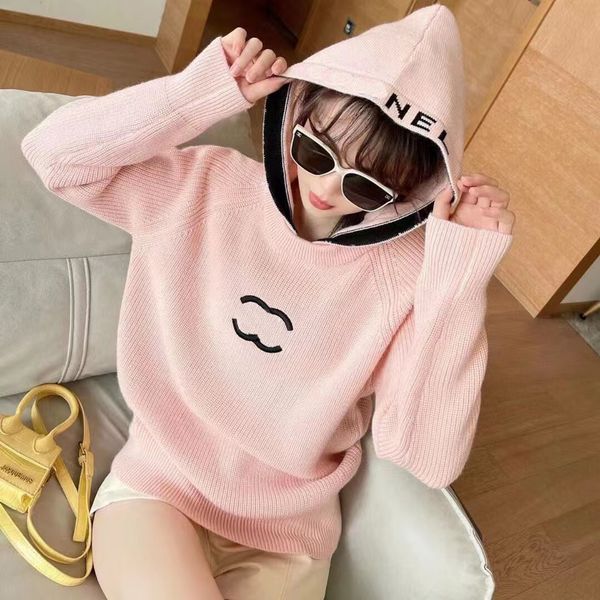 women's sweaters spot light luxury designer hooded knitted chest letter logo embroidery sweater temperament loose age-reducing trendy, White;black
women's sweaters spot light luxury designer hooded knitted chest letter logo embroidery sweater temperament loose age-reducing trendy, White;black