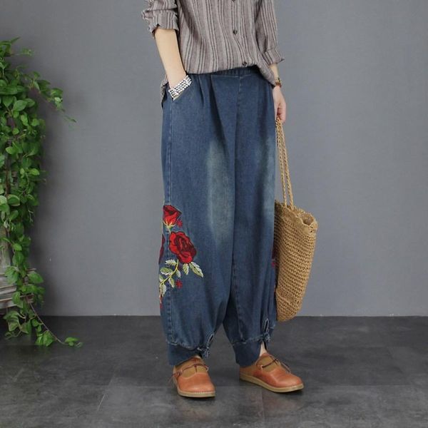 women's jeans autumn women loose embroidery denim trousers harem pants pocket casual elastic waist retro, Blue
women's jeans autumn women loose embroidery denim trousers harem pants pocket casual elastic waist retro, Blue
