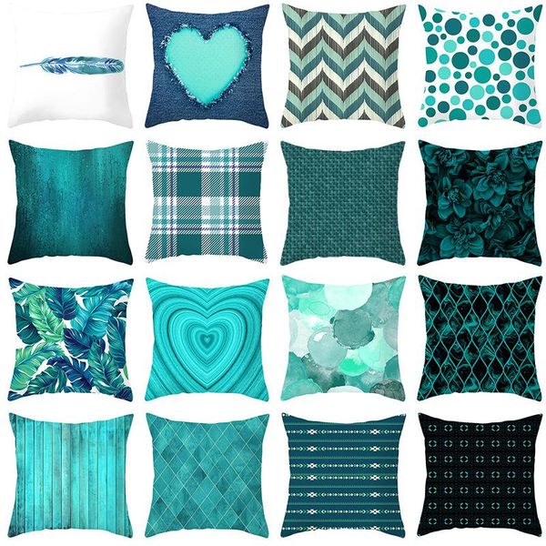 cushion/decorative pillow teal blue geometric pillowcase 
cushion/decorative pillow teal blue geometric pillowcase