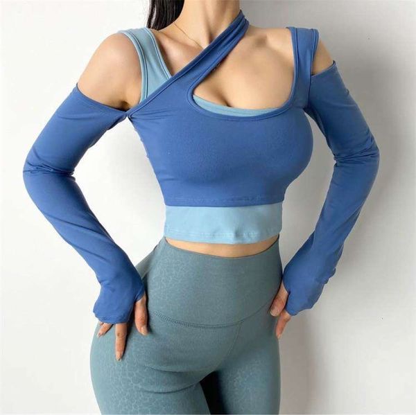 long fake two-piece sports women's off shoulder gym sleeve t-shirt quick dry running yoga suit, Gray
long fake two-piece sports women's off shoulder gym sleeve t-shirt quick dry running yoga suit, Gray