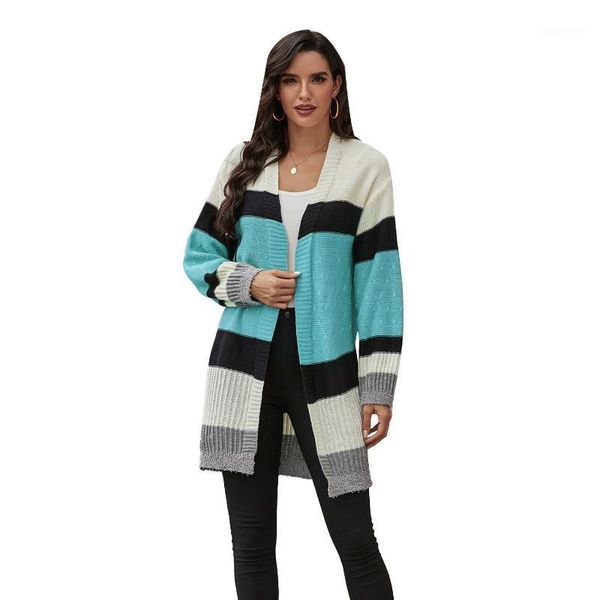 women's knits & tees 2021 wish europe and america spot striped cardigan coat autumn winter sweater selling models, White
women's knits & tees 2021 wish europe and america spot striped cardigan coat autumn winter sweater selling models, White