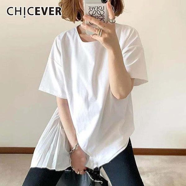 women's t-shirt chicever casual white t shirt for women o neck short sleeve patchwork ruched minimalist solid shirts females 2021 cloth
women's t-shirt chicever casual white t shirt for women o neck short sleeve patchwork ruched minimalist solid shirts females 2021 cloth