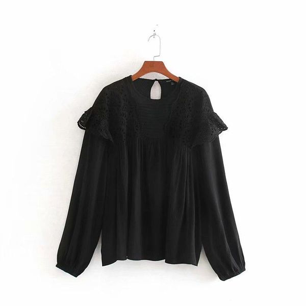 women's blouses & shirts cs942 autumn winter black color long sleeve hollow out embroidery ruffles blouse, White
women's blouses & shirts cs942 autumn winter black color long sleeve hollow out embroidery ruffles blouse, White