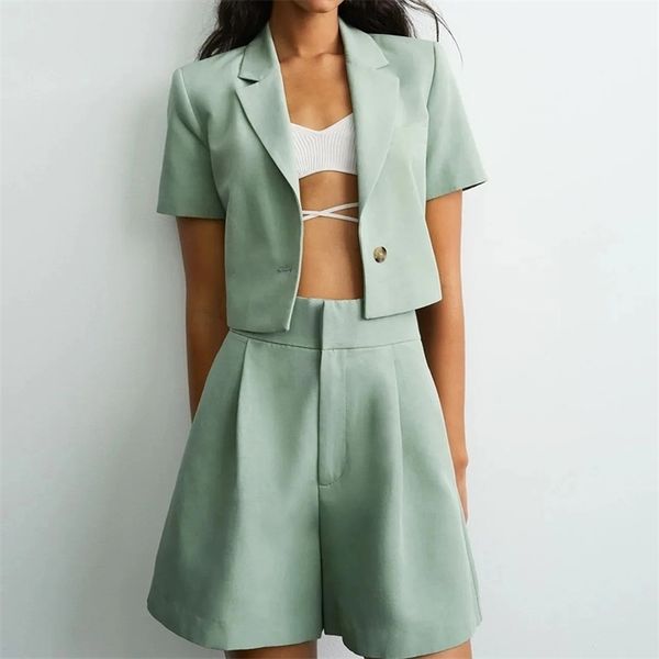women blazer shorts suit and suit fashion turn down collar one-button light green spring girls 2 piecesets 210524, White
women blazer shorts suit and suit fashion turn down collar one-button light green spring girls 2 piecesets 210524, White