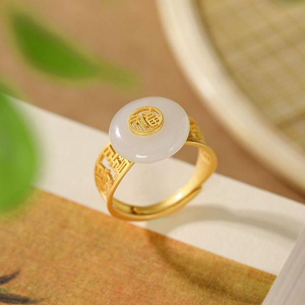 cluster rings fine jewelry natural hetian jade ring retro personality safe buckle blessing female open women inlaid k0046, Golden;silver
cluster rings fine jewelry natural hetian jade ring retro personality safe buckle blessing female open women inlaid k0046, Golden;silver