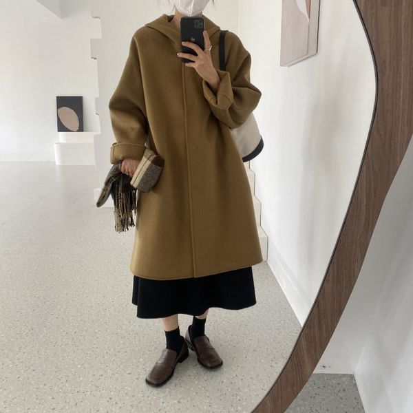 women's wool & blends 21 style ~ taicheng korean coat hooded lazy double-sided hand sewn 21m-206, Black
women's wool & blends 21 style ~ taicheng korean coat hooded lazy double-sided hand sewn 21m-206, Black
