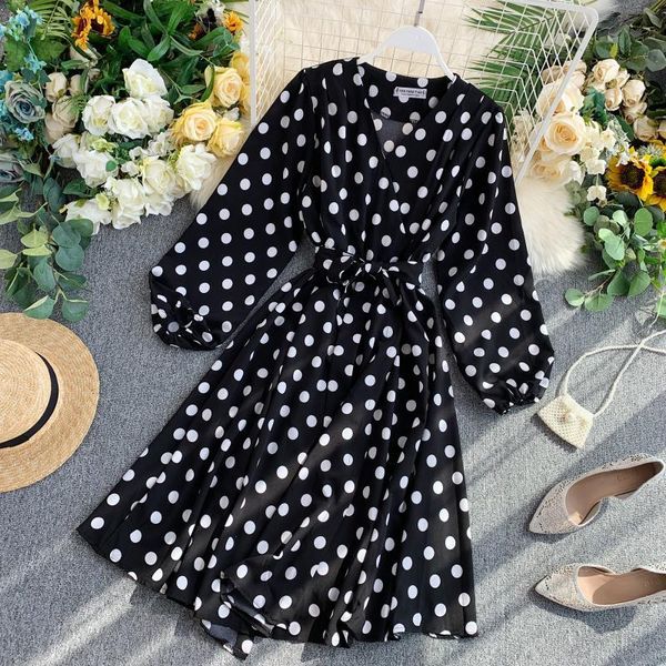 casual dresses 2021 fall korean style women polka dot midi dress ins sashes vintage elegant long sleeve green ladies, Black;gray
casual dresses 2021 fall korean style women polka dot midi dress ins sashes vintage elegant long sleeve green ladies, Black;gray