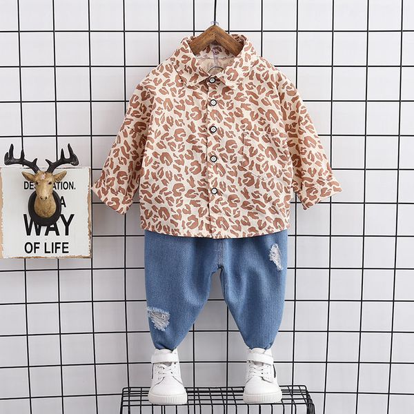 childrens sets spring autumn leopard kids coats turn-down collar shirt+pants jeans fashion infant clothing sets for girls boys, White 
childrens sets spring autumn leopard kids coats turn-down collar shirt+pants jeans fashion infant clothing sets for girls boys, White