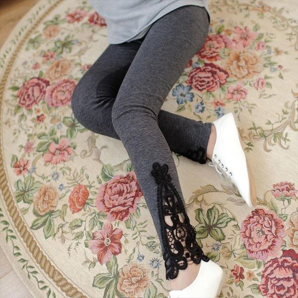 leggins lace flower women legging crochet skinny stretchy pants pantalon femme, Black