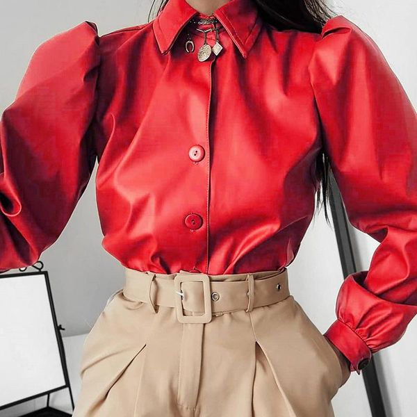women's blouses & shirts lucyever spring fashion turn-down collar leather blouse women vintage puff long sleeve shirt woman red white e 
women's blouses & shirts lucyever spring fashion turn-down collar leather blouse women vintage puff long sleeve shirt woman red white e