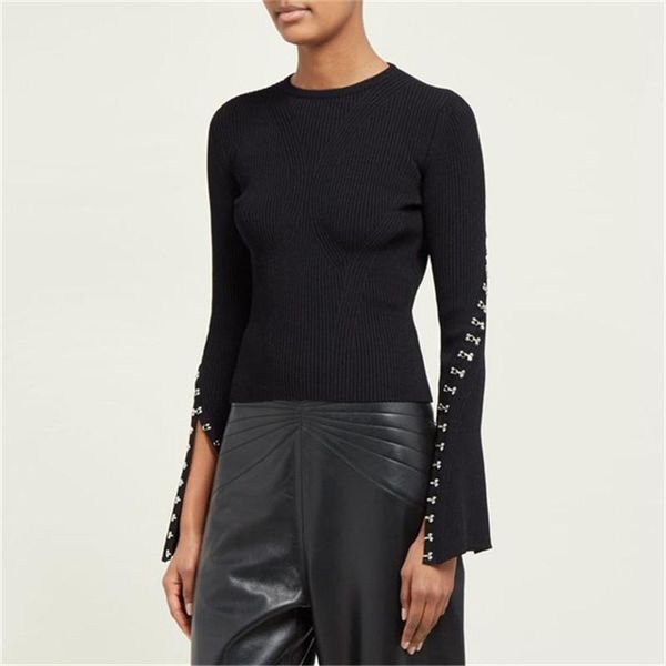 women's sweaters good quality summer autumn women black sweater pullovers flare sleeve buttons o neck knit soft jumper x446, White;black
women's sweaters good quality summer autumn women black sweater pullovers flare sleeve buttons o neck knit soft jumper x446, White;black