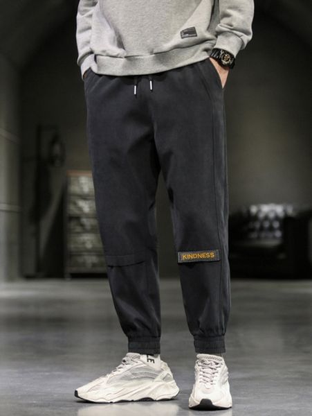 men letter patched detail drawstring waist pants f0h7#, Black
men letter patched detail drawstring waist pants f0h7#, Black