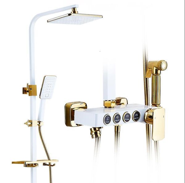 2021 new luxury bathroom gold and white rain brass bath & shower faucet set, wall mounted 3f3r
2021 new luxury bathroom gold and white rain brass bath & shower faucet set, wall mounted 3f3r