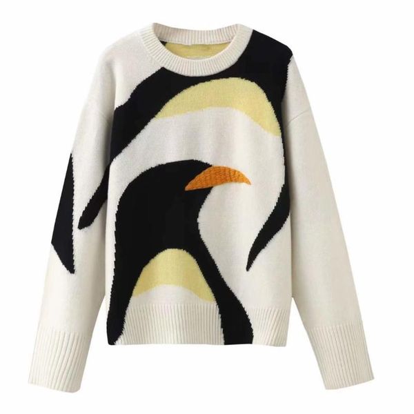 women's sweaters winter 2021 loose crewneck animal jacquard knit sweater woman christmas, White;black
women's sweaters winter 2021 loose crewneck animal jacquard knit sweater woman christmas, White;black
