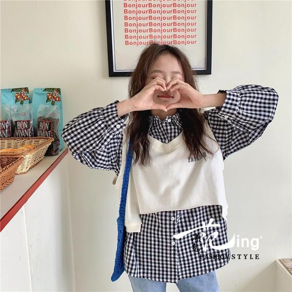 shirts children's clothing 2021 spring girls plaid lapel long sleeve shirt vest fake two, White;black
shirts children's clothing 2021 spring girls plaid lapel long sleeve shirt vest fake two, White;black