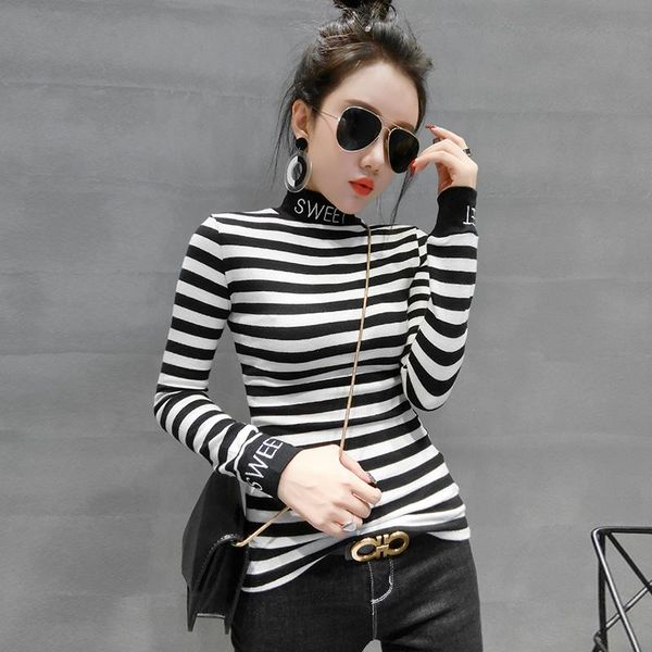 women's t-shirt 2021 winter lady office long sleeve t-shirts black and white color striped turtleneck close-fitting girl
women's t-shirt 2021 winter lady office long sleeve t-shirts black and white color striped turtleneck close-fitting girl