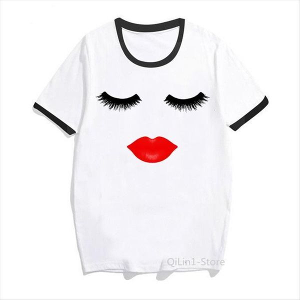 vogue eyelash red lip women t shirt print funnny summer white cute make up tee femme 90s streetwear
vogue eyelash red lip women t shirt print funnny summer white cute make up tee femme 90s streetwear