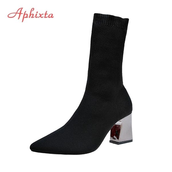aphixta metal color 7cm square heels socks boots women big size 43 stretch fabric elastic pointed toe shoes ankle boot woman 211104, Black
aphixta metal color 7cm square heels socks boots women big size 43 stretch fabric elastic pointed toe shoes ankle boot woman 211104, Black