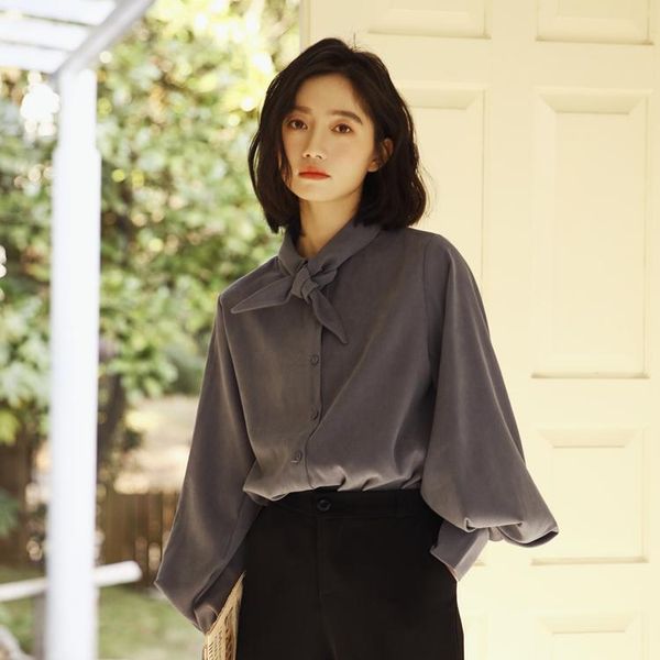 women's blouses & shirts so cute i like elegant office lady blouse lantern sleeve women shirt tie solid color chemise femme blusa mujer, White 
women's blouses & shirts so cute i like elegant office lady blouse lantern sleeve women shirt tie solid color chemise femme blusa mujer, White