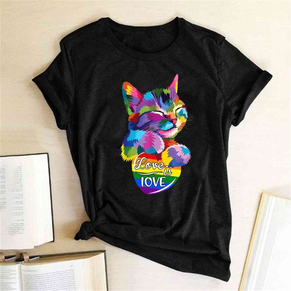 colorful printed with cat's love is love, women's summer dign t-shirts, loose short sved shirts, harajuku cloth, White
colorful printed with cat's love is love, women's summer dign t-shirts, loose short sved shirts, harajuku cloth, White