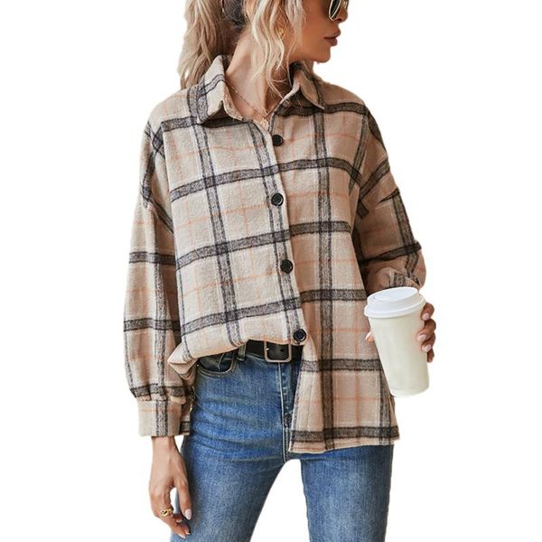 women shirts coat plaid jacket button turn-down collar long sleeve women clothing casual jacket coat, Black;brown
women shirts coat plaid jacket button turn-down collar long sleeve women clothing casual jacket coat, Black;brown