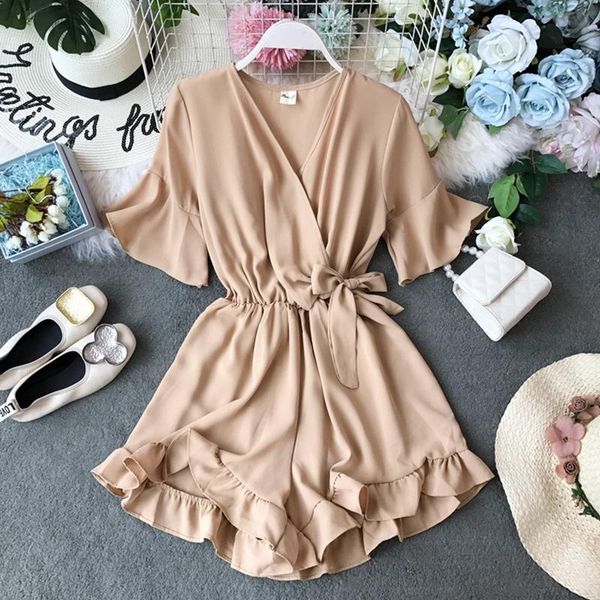 women's jumpsuits & rompers summer women v-neck lace-up bow chiffon playsuit bohemian beach short sleeve overalls pink ruffles jumpsuit, Black;white
women's jumpsuits & rompers summer women v-neck lace-up bow chiffon playsuit bohemian beach short sleeve overalls pink ruffles jumpsuit, Black;white