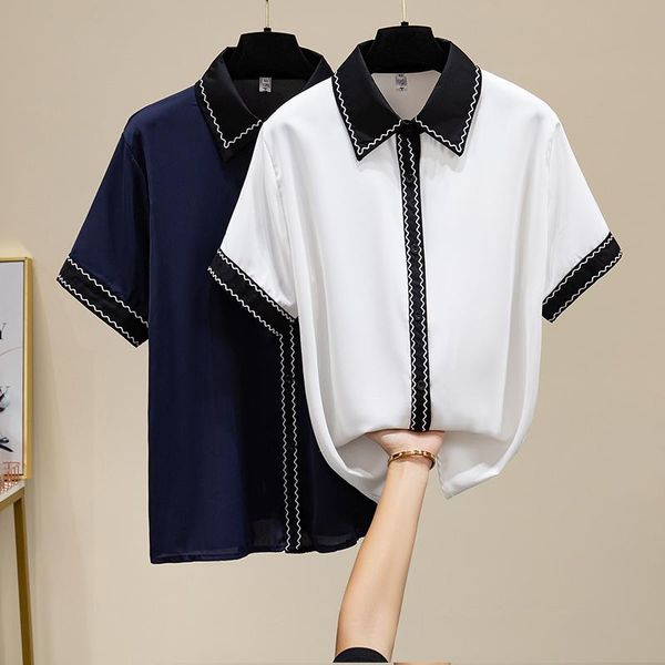 women's blouses & shirts 2021 summer women chiffon blouse elegant patchwork shirt short sleeves bright line decoration womens casual, White
women's blouses & shirts 2021 summer women chiffon blouse elegant patchwork shirt short sleeves bright line decoration womens casual, White