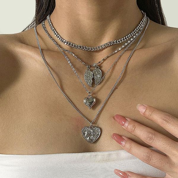 pendant necklaces vintage creative open love heart angel women multilayer geometric chains clavicle necklace colar jewelry gift, Silver
pendant necklaces vintage creative open love heart angel women multilayer geometric chains clavicle necklace colar jewelry gift, Silver