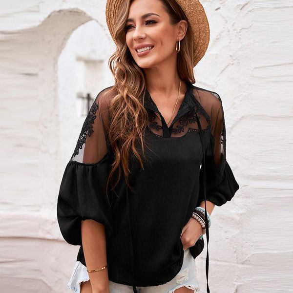 women's blouses & shirts fashion lantern sleeve hollow casual thin shirt v-neck solid color headband lace loose style avant-garde women, White
women's blouses & shirts fashion lantern sleeve hollow casual thin shirt v-neck solid color headband lace loose style avant-garde women, White