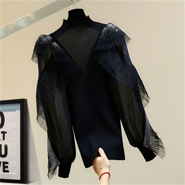 babados manga rhinestone outwear neck high mesh shirt for woman 2021 korean spring fine chiffon shredded sweater strain r8cs, White;black
babados manga rhinestone outwear neck high mesh shirt for woman 2021 korean spring fine chiffon shredded sweater strain r8cs, White;black