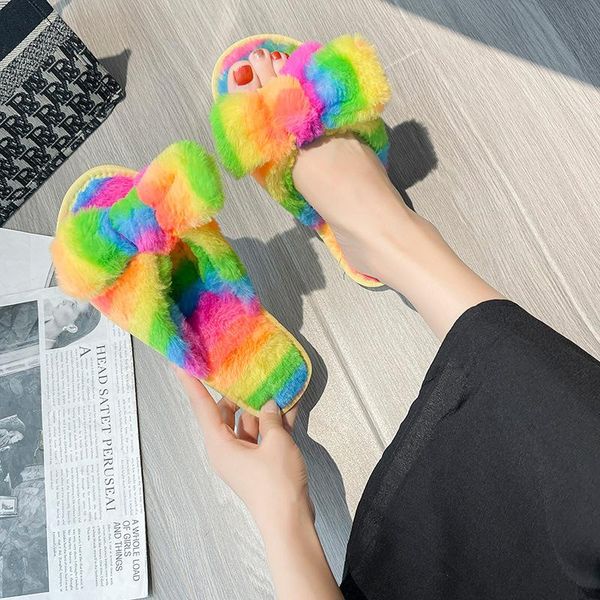 slippers winter fuzzy women home 2021 fashion rainbow cute bow fluffy indoor slides soft plush house ladies open toe flip flops, Black
slippers winter fuzzy women home 2021 fashion rainbow cute bow fluffy indoor slides soft plush house ladies open toe flip flops, Black