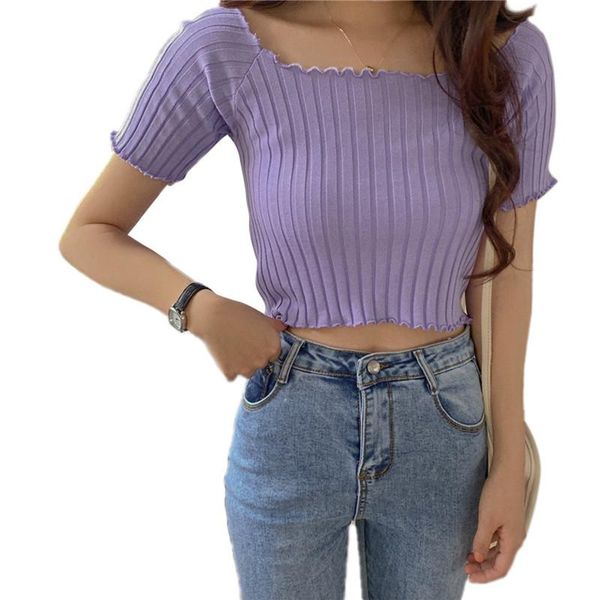 women's t-shirt ladies slim short sleeve thin square neck stretch knit casual, White
women's t-shirt ladies slim short sleeve thin square neck stretch knit casual, White
