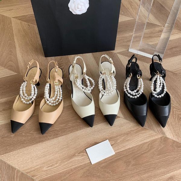 sandals shoes women summer genuine leather pearls chain high heels slingbacks pointed toe mixed colors designer sandalias, Black
sandals shoes women summer genuine leather pearls chain high heels slingbacks pointed toe mixed colors designer sandalias, Black