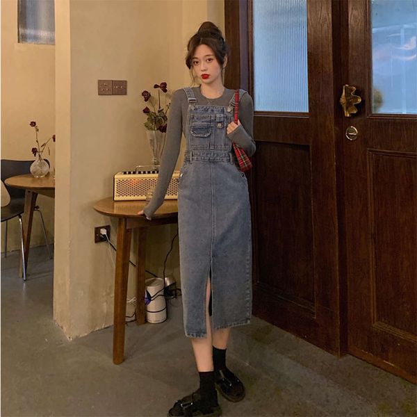 2021spring 2021 new large women's dress fat sister mm medium length denim long with strap showing thin skirt, Blue
2021spring 2021 new large women's dress fat sister mm medium length denim long with strap showing thin skirt, Blue