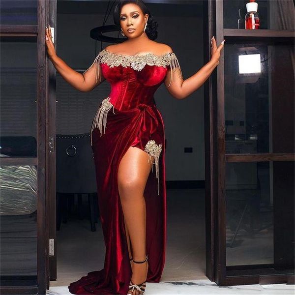 south african mermaid evening dresses plus size lace beading velour prom dress side split gowns vestido de novia, Black;red
south african mermaid evening dresses plus size lace beading velour prom dress side split gowns vestido de novia, Black;red